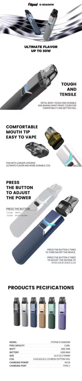 vapedia.net 【小煙主機】FITPOD O-SHADOW POD 30W 滑動式可調吸阻 三段強度 七彩LED燈 大電力1000mAh { 通用 OXVA XLIM PRO 30W 小蠻牛 } vapedia.net 【小煙主機】FITPOD O-SHADOW POD 30W 滑動式可調吸阻 三段強度 七彩LED燈 大電力1000mAh { 通用 OXVA XLIM PRO 30W 小蠻牛 }