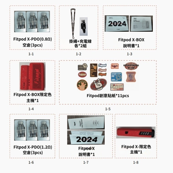 斯萊克 Fitpod X 龍年2024限量版禮盒 斯萊克三代 斯萊克四代 內含:(Fitpod X fitpod x box 主機各1)(1.2+0.8Ω空倉各3入共六入)(掛繩*2組) 全台僅有1900組